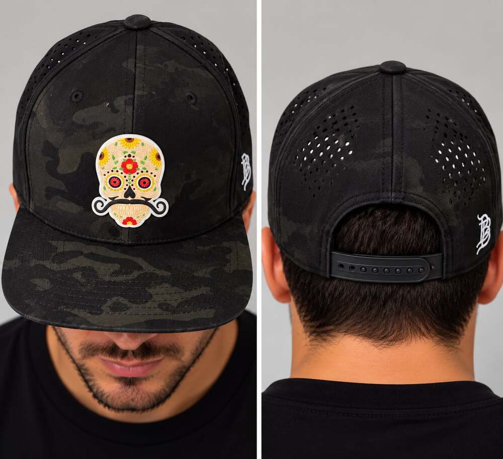 Branded Bills Flower Skull Cap Snapback Black Camo